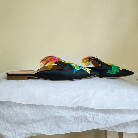 Alberta Ferretti embellished silk shantung flat pointed mules - Picture 6 of 14